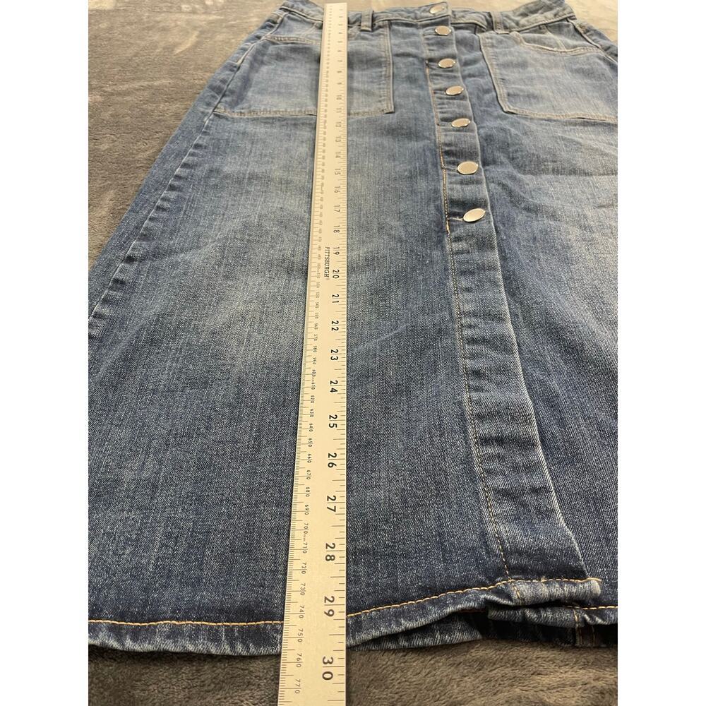 Women’s Size 10 Denim Midi Skirt Medium Wash Utility Button Front A-Line - Picture 3 of 8